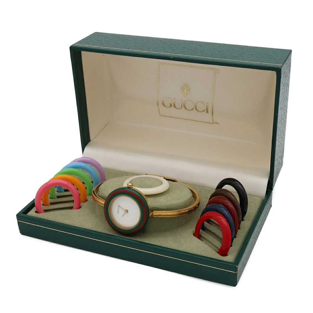 GUCCI Women's Quartz Watch with Changeable Bezel, White Dial, GP (Gold Plated... - Picture 10 of 10